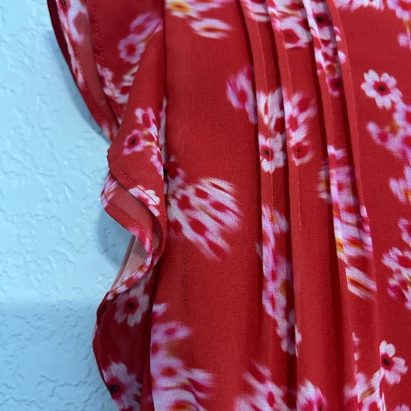 AllSaints All Saints Dela Jasmin Wrap Front Red White Floral Dress 8 AS IS READ - Picture 12 of 14